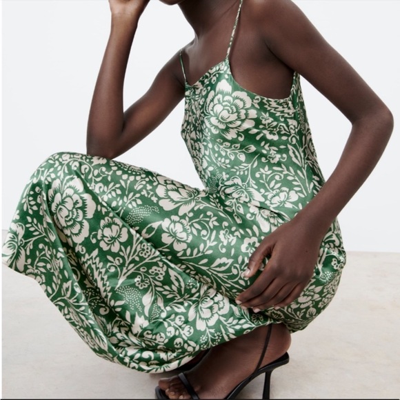 ZARA Green Floral Midi Dress | NWOT - Picture 8 of 14